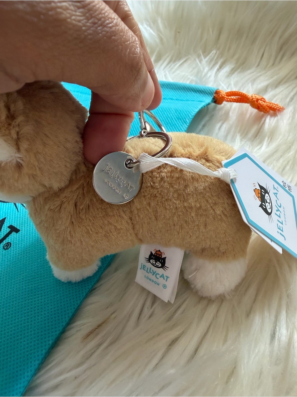 Jellycat Tan and White Corgi Plush Keychain with Black Nose - Picture 2 of 4